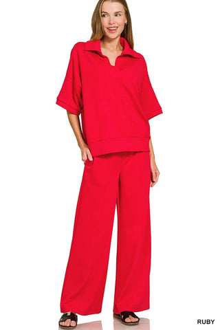 Scuba Collared Short Sleeve Pullover & Pants Set