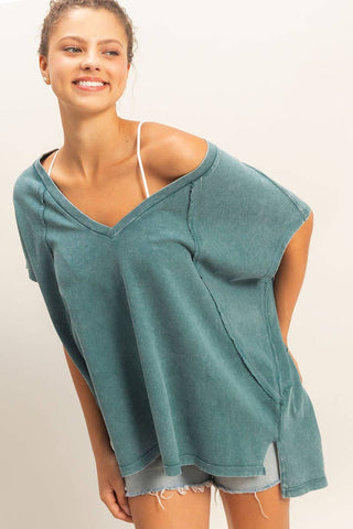 Oversized V-Neck Mineral Washed Top