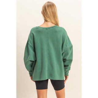 Oversized V-Neck Sweatshirt With Raw Edge Detail