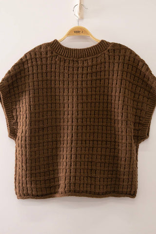 Waffle Texture Crop Cardigan in Chocolate