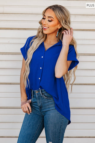 Pleated Button Woven Top Plus