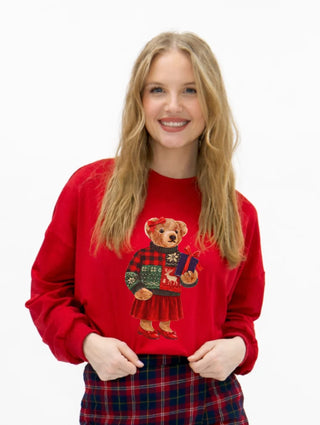 Teddy Christmas Mock Neck Sweatshirt, Red