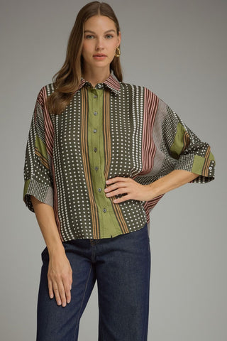 Olive Mixed Print Top