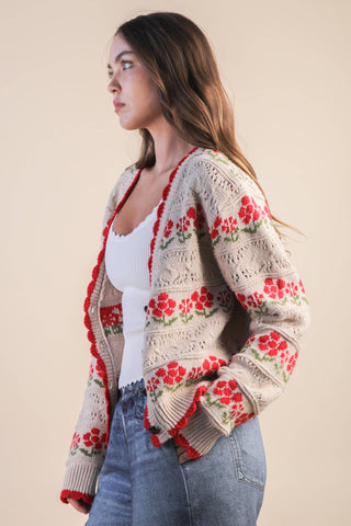 Floral Knit Sweater Cardigan