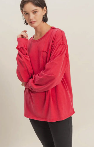 Oversized Washed Long Sleeve Pocket Tee