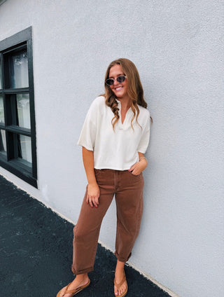 Classic Collared Sweater Top Ivory