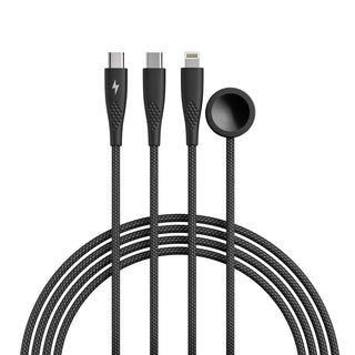 Nylon Mesh 3-in-1 Cable USB-C to USB-C, Iphone, Watch-6ft
