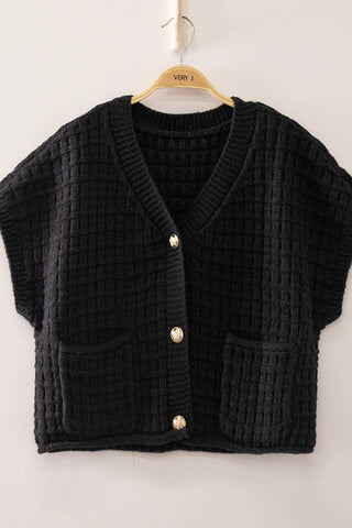 Waffle Texture Crop Cardigan in Chocolate