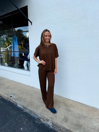 Soft Hacci Short Sleeve Tee & Long Pants 2PC Set
