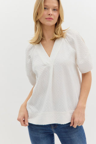 Textured Diamond Lantern Sleeve Top