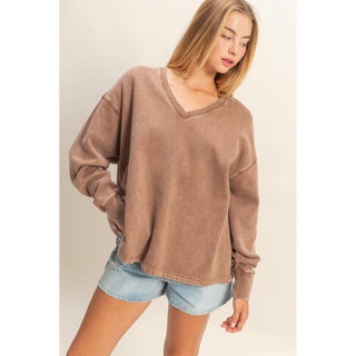 Oversized V-Neck Sweatshirt With Raw Edge Detail