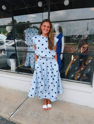 Blue Navy Dot Skirt Set