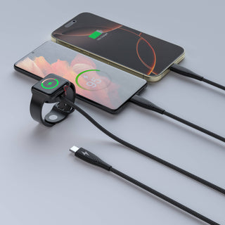 Nylon Mesh 3-in-1 Cable USB-C to USB-C, Iphone, Watch-6ft