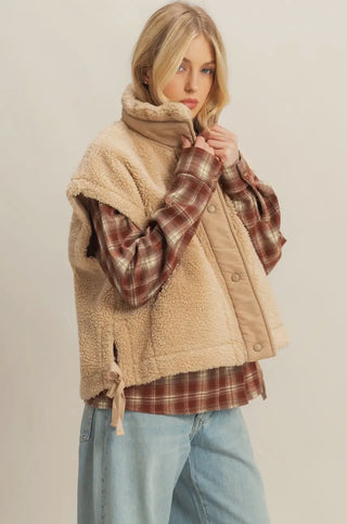 Cozy Sherpa Vest Jacket with Tie-Up Side Details