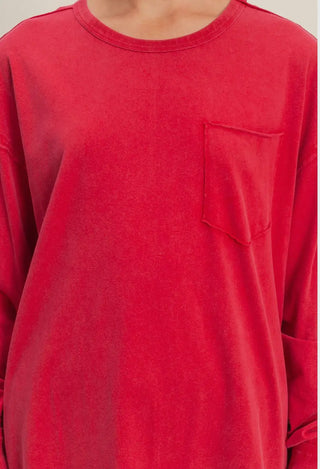Oversized Washed Long Sleeve Pocket Tee