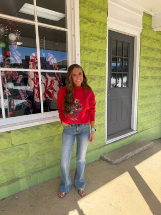 Teddy Christmas Mock Neck Sweatshirt, Red