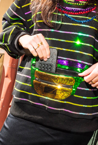 Queen of Sparkles Fanny Pack & Mardi Gras Bead Sweatshirt