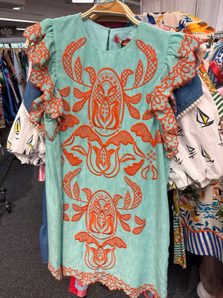 THML Embroidered Aqua Dress