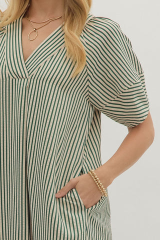 Striped V-Neck Midi Dress