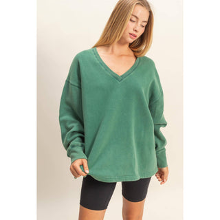 Oversized V-Neck Sweatshirt With Raw Edge Detail