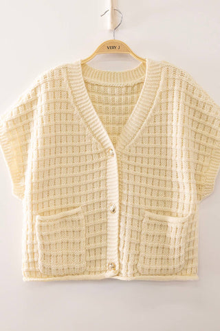 Waffle Texture Crop Cardigan in Chocolate