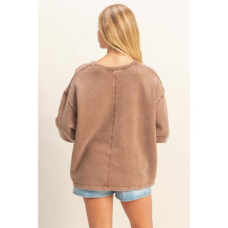 Oversized V-Neck Sweatshirt With Raw Edge Detail
