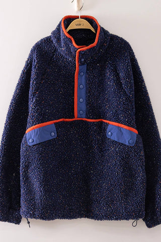 Contrast Trim Fleece Anorak Pullover