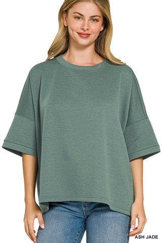 `Scuba Round Neck Top With Side Slits