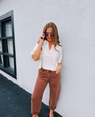Classic Collared Sweater Top Ivory