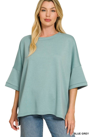 `Scuba Round Neck Top With Side Slits