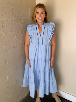 Sky Blue Tiered Midi Dress