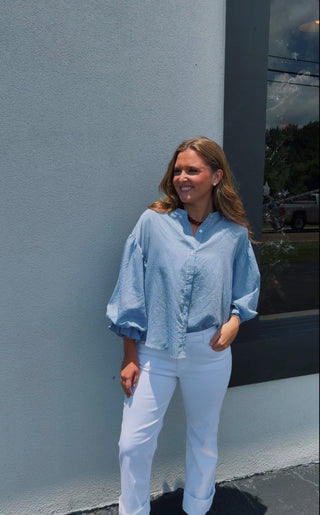 Blue Pin Stripe 3/4 Sleeve Top