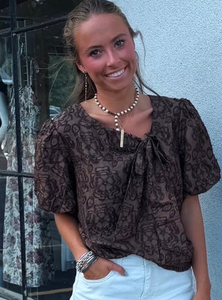 Mocha Romance Tie-Neck Top