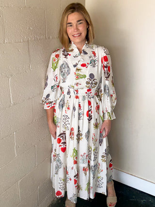 Cream Floral Midi Dress