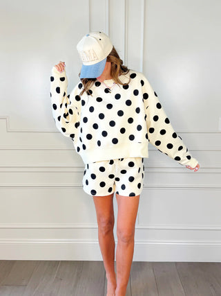 Polka Dot Crop Sweatshirt Black & Ivory