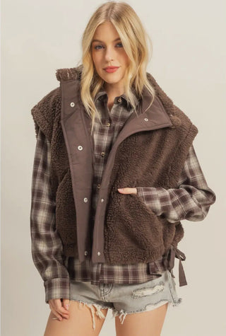 Cozy Sherpa Vest Jacket with Tie-Up Side Details