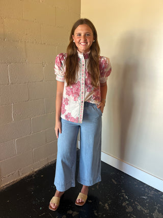 Vintage Rose Ruffle Neck Blouse