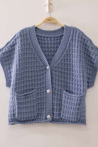 Waffle Texture Crop Cardigan in Chocolate