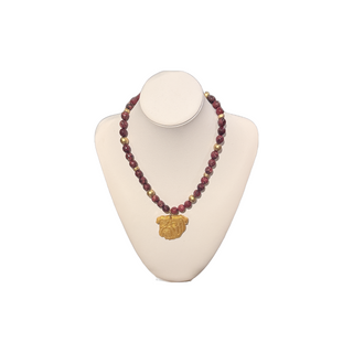 Hidden Truth 18" Maroon Beaded Necklace with Bulldog