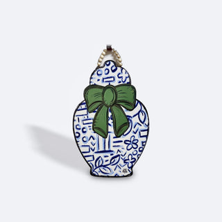 Chinoiserie Jar with Green Bow Door Hanger