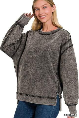 Zenana French Terry Exposed Seam Sweatshirt Plus