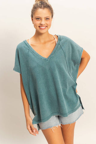 Oversized V-Neck Mineral Washed Top