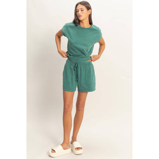 Sleeveless Crew Neck Top and Shorts Set