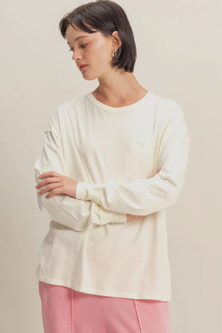 Oversized Washed Long Sleeve Pocket Tee