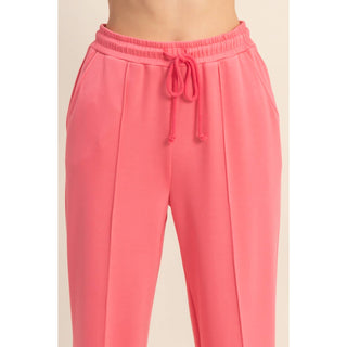 Double Knit High-Waist Drawstring Pintuck Wide Leg Pants