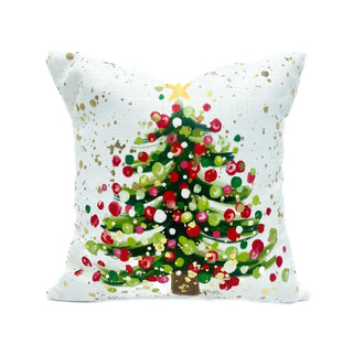 Gold Foil Christmas Splatter Tree Pillow