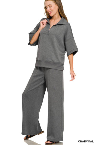 Scuba Collared Short Sleeve Pullover & Pants Set