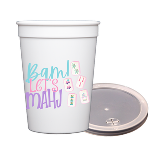 Bam Let's Mahj Stadium Cups | Set of 12 with lids, 12 oz