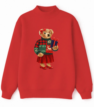 Teddy Christmas Mock Neck Sweatshirt, Red