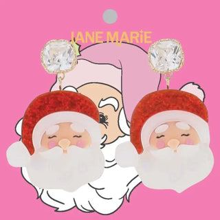 Jane Marie White, Red, Cream Acrylic Santa Claus Earring